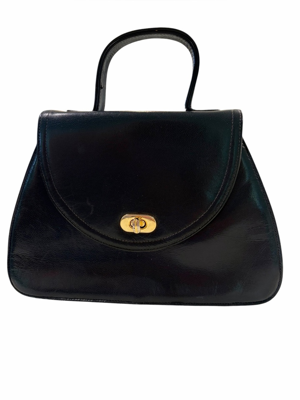 Vintage Frenchy of California Black Leather Top Handle Handbag Clasp